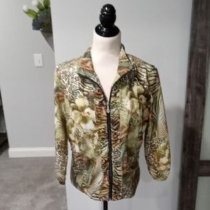 Erin London Brown Green & White Floral & Animal Print  Jacket Size Medium